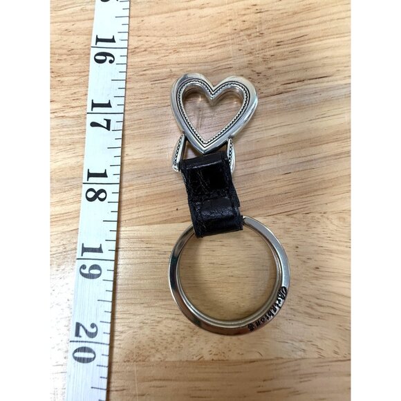 Brighton Silver Heart Key Chain With Black Leather Accent - Picture 1 of 9